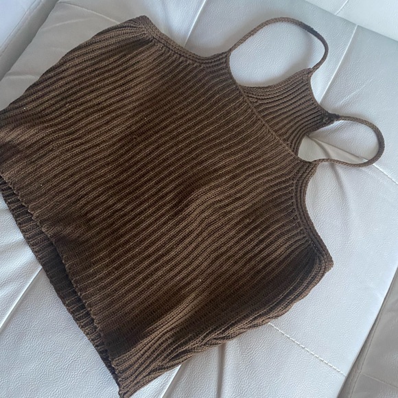 Brown Ribbed Knit Tank Top - Picture 2 of 2
